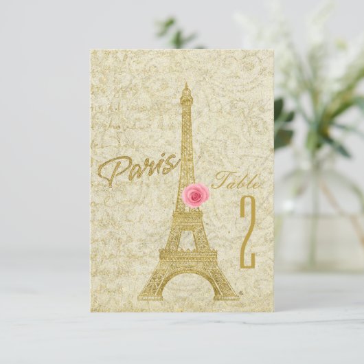 Paris Eiffel Tower Gold & Roze Table Number Kaart (Staand voorkant)