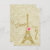 Paris Eiffel Tower Gold & Roze Table Number Kaart (Voorkant / Achterkant)