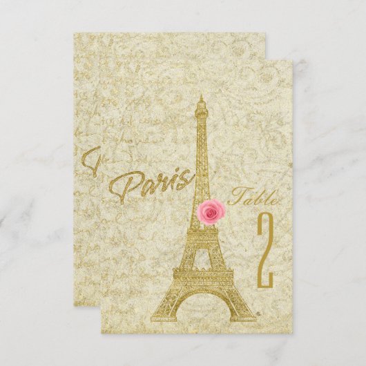 Paris Eiffel Tower Gold & Roze Table Number Kaart (Voorkant / Achterkant)