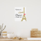 Paris Eiffel Tower Gold Sparkle Pink Rose Frankrij Poster (Keuken)