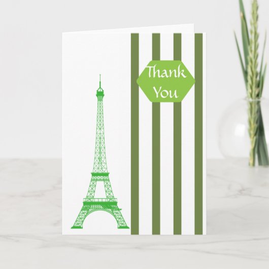 Paris Eiffel Tower Green Stripes Bedankkaart (Voorkant)