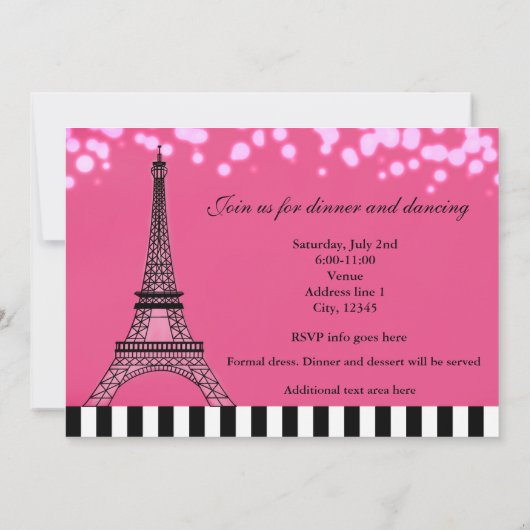 Paris Eiffel Tower Hot Pink Sparkles Kaart (Achterkant)