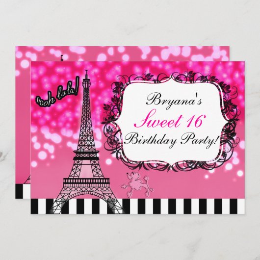 Paris Eiffel Tower Hot Pink Sparkles Kaart (Voorkant / Achterkant)