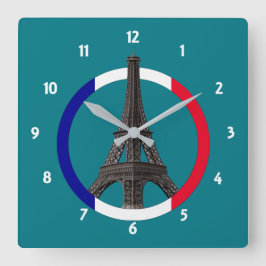 Paris Eiffel Tower in Flag Cirkel Sq Wall Clock Vierkante Klok