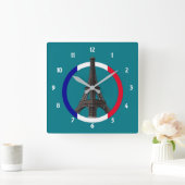Paris Eiffel Tower in Flag Cirkel Sq Wall Clock Vierkante Klok (Huis)