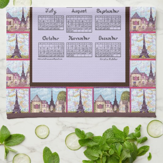 Paris Eiffel Tower Inspired Collage 2026 calendar Theedoek (Gevouwen)