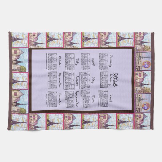 Paris Eiffel Tower Inspired Collage 2026 calendar Theedoek (Horizontaal)