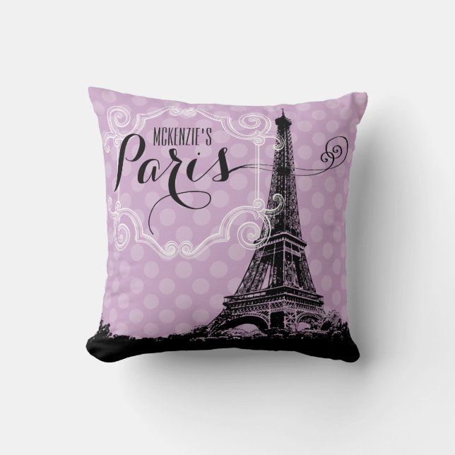 Paris Eiffel Tower Lavender Paars Monogrammed Kussen (Voorkant)