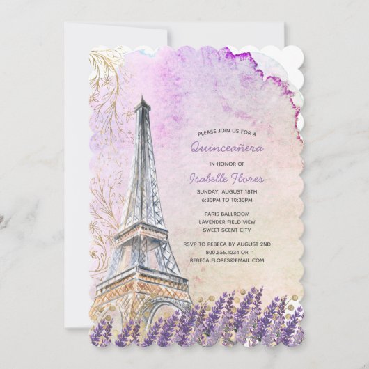 Paris Eiffel Tower Lavender Quinceanera Kaart (Voorkant)