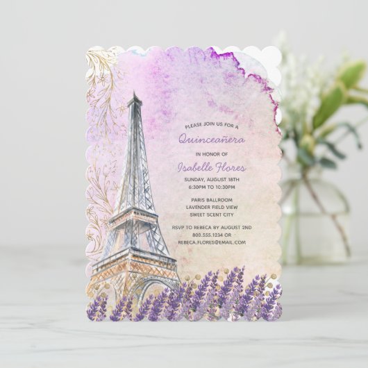 Paris Eiffel Tower Lavender Quinceanera Kaart (Staand voorkant)