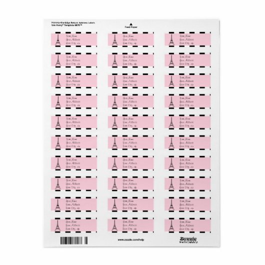 Paris Eiffel Tower Light Roze zwarte witte labels (Full Sheet)
