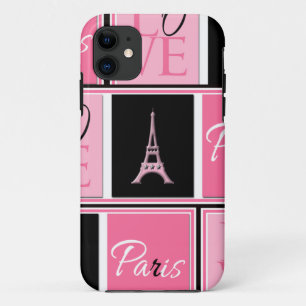 Paris Eiffel Tower Love Pink Black iPhone 11 Hoesje