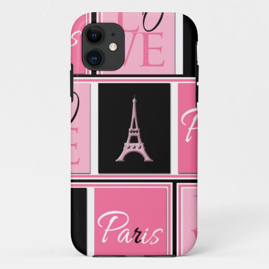 Paris Eiffel Tower Love Pink Black Case-Mate iPhone Case (Achterkant)
