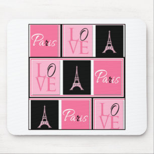 Paris Eiffel Tower Love Pink Black Muismat