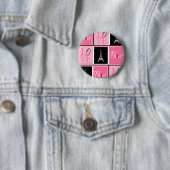 Paris Eiffel Tower Love Pink Black Ronde Button 5,7 Cm (In situ)
