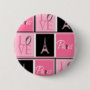 Paris Eiffel Tower Love Pink Black Ronde Button 5,7 Cm