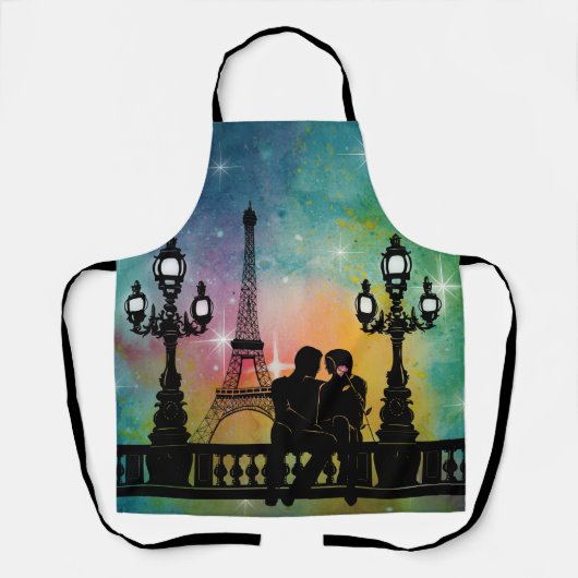 *~* Paris Eiffel Tower Lovers Roos Celestial Stars Schort (Voorkant)