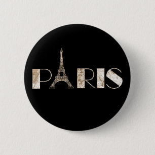 Paris Eiffel Tower  Map Word Art Ronde Button 5,7 Cm