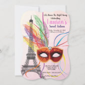 Paris Eiffel Tower Masquerade Sweet 16 Uitnodiging (Voorkant)