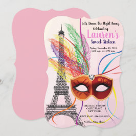 Paris Eiffel Tower Masquerade Sweet 16 Uitnodiging