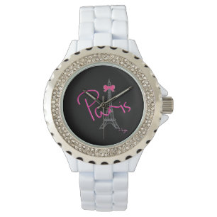 Paris Eiffel+tower met roze boog Horloge