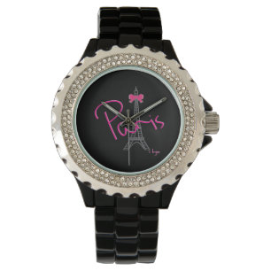 Paris Eiffel+tower met roze boog Horloge