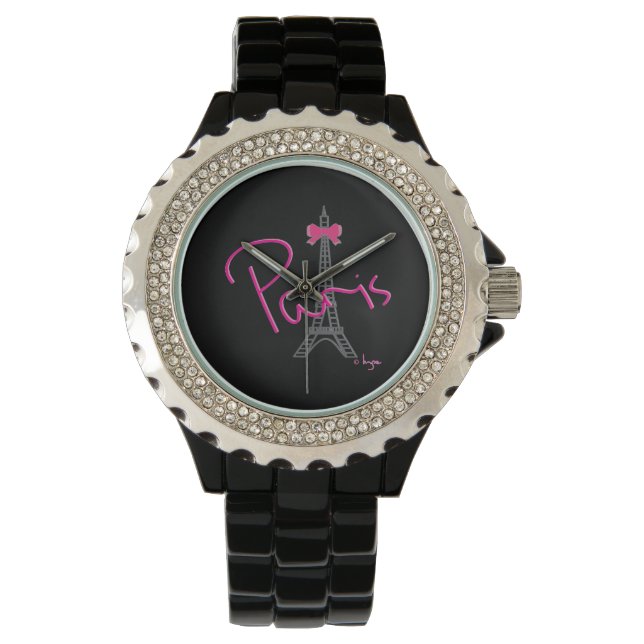Paris Eiffel+tower met roze boog Horloge (Voorkant)