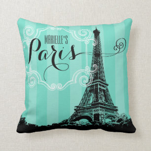 Paris Eiffel Tower Monogram Seafoam Green Stripes Kussen