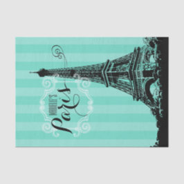 Paris Eiffel Tower Monogram Seafoam Green Stripes Tissuepapier