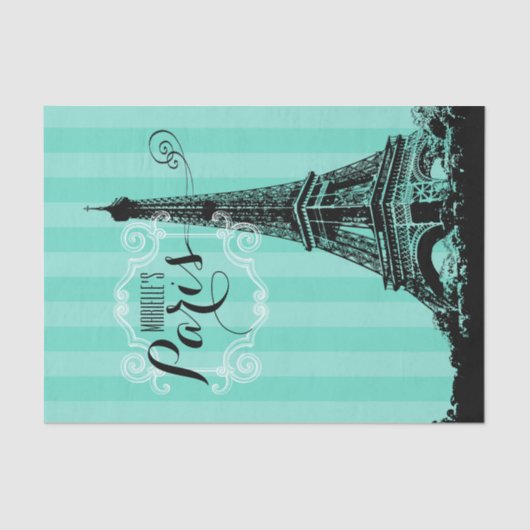 Paris Eiffel Tower Monogram Seafoam Green Stripes Tissuepapier (Voorkant)