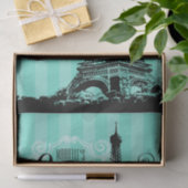 Paris Eiffel Tower Monogram Seafoam Green Stripes Tissuepapier (Geschenk)
