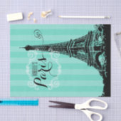 Paris Eiffel Tower Monogram Seafoam Green Stripes Tissuepapier (Craft)