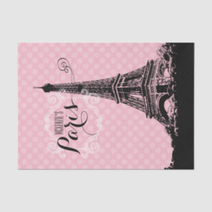 Paris Eiffel Tower Monogramme Name Pink Polka Dot Tissuepapier