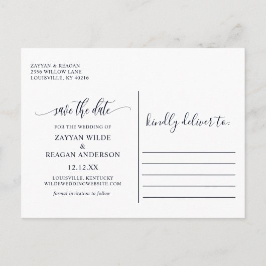 Paris Eiffel Tower Navy Gold Photo Save the Date Aankondigingskaart (Achterkant)