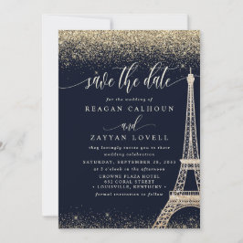 Paris Eiffel Tower Navy Gold redt de Date Kaart