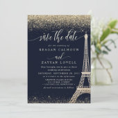 Paris Eiffel Tower Navy Gold redt de Date Kaart (Staand voorkant)