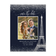 Paris Eiffel Tower Navy Silver Photo Save the Date