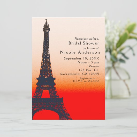Paris Eiffel Tower Oranje Sunset Chic Invitations Kaart (Staand voorkant)