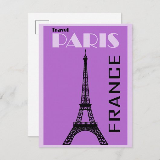Paris Eiffel Tower Paars Travel Poster Briefkaart (Voorkant / Achterkant)