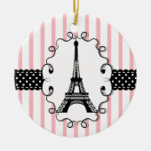Paris Eiffel Tower Pink Black Stripe Keramisch Ornament (Voorkant)