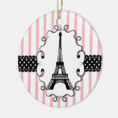 Paris Eiffel Tower Pink Black Stripe Keramisch Ornament (Links)