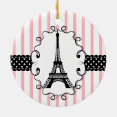 Paris Eiffel Tower Pink Black Stripe Keramisch Ornament (Achterkant)