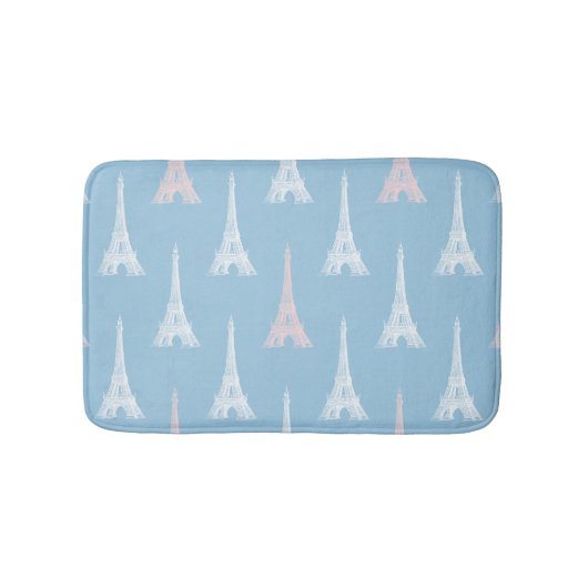 Paris Eiffel Tower Pink Blue Bath Rug Badmat (Voorkant)