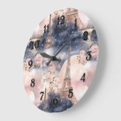 Paris Eiffel Tower Pink Blue Floral Grote Klok (Hoek)