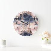 Paris Eiffel Tower Pink Blue Floral Grote Klok (Huis)