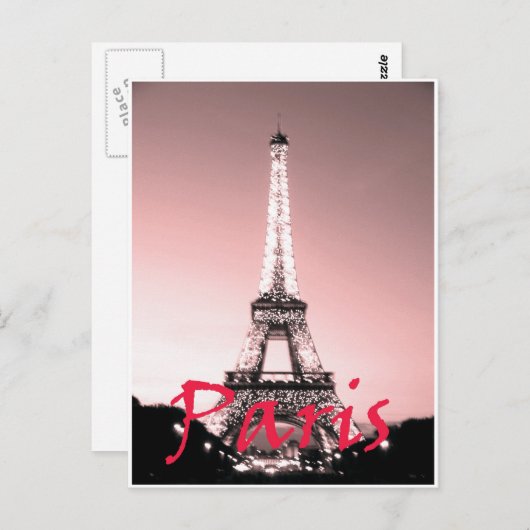 Paris Eiffel Tower Pink Briefkaart (Voorkant / Achterkant)