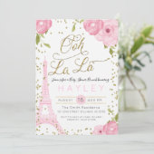 Paris Eiffel Tower Pink Gold Baby shower Kaart (Staand voorkant)