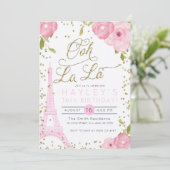 Paris Eiffel Tower Pink Gold Birthday Invite Kaart (Staand voorkant)