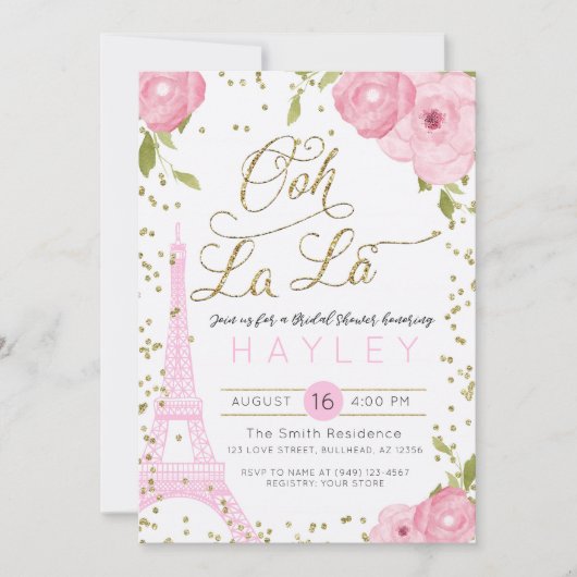 Paris Eiffel Tower Pink Gold Vrijgezellenfeest Inv Kaart (Voorkant)