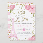 Paris Eiffel Tower Pink Gold Vrijgezellenfeest Inv Kaart (Voorkant / Achterkant)